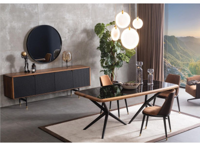 Eetkamer set tafel 4 stoelen dressoir spiegel 7-delige groep eethoek.
