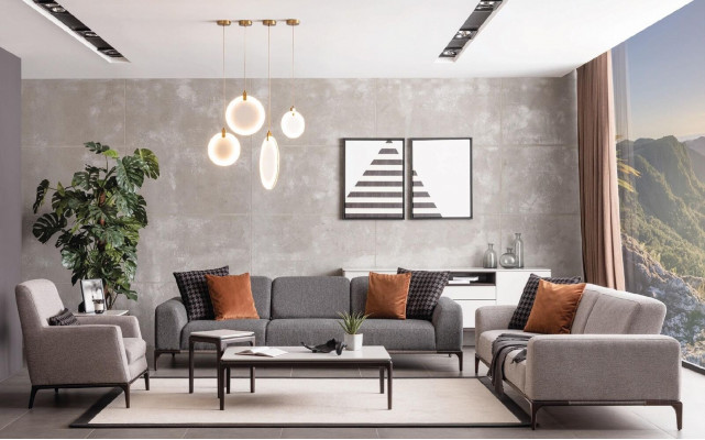 Woonkamer Bank 3-zits Design Stijl Meubels Moderne Bankstellen grijs  Woonkamer Bank 3-zits Design Stijl Meubels Moderne Bankstellen grijs