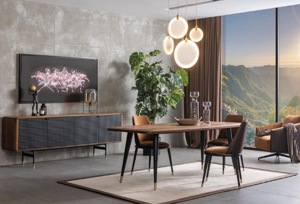 Groep eettafel eettafel 4x stoelen dressoir meubels eetkamer