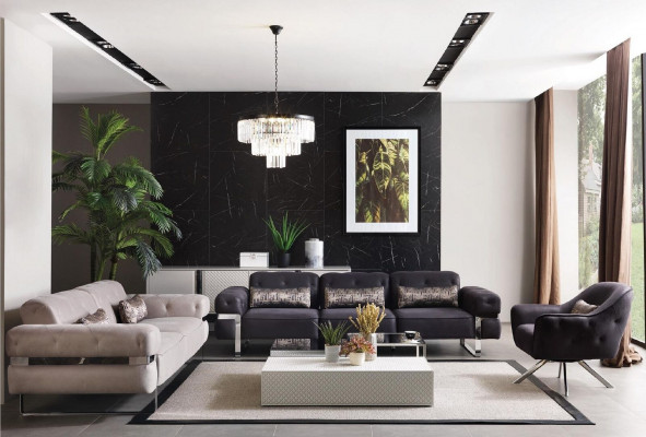 Bank 3-zits driepersoons textiel luxe meubelontwerp bank zwart