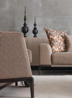 Woonkamerstoel Ontwerp Bank Luxe Bekleding Modern Bruin Hout Textiel