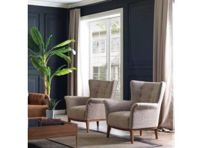 Chesterfield fauteuil bank gestoffeerd luxueus hout met textielstijl moderne lounge