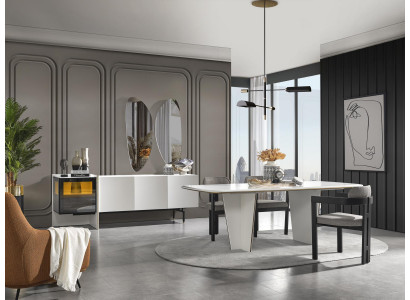 Garnituur eetgroep eetkamer eettafel luxe stoelen eethoek 7-delig wit