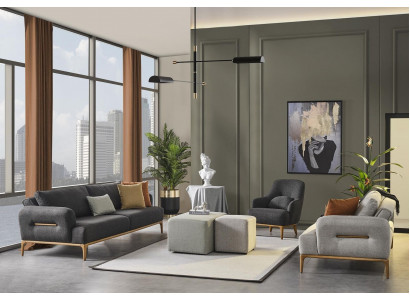 Sofagroep Bank Fauteuil 3-zits Stof Luxe Grijs Banken Woonkamer