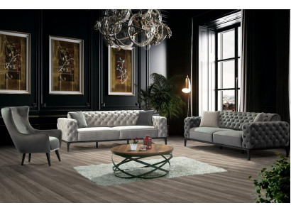 Chesterfield bankstel Bank 3-zits stof grijs Luxe bankstellen Zitplaatsen Chesterfield bankstel Bank 3-zits stof grijs Luxe bankstellen Zitplaatsen