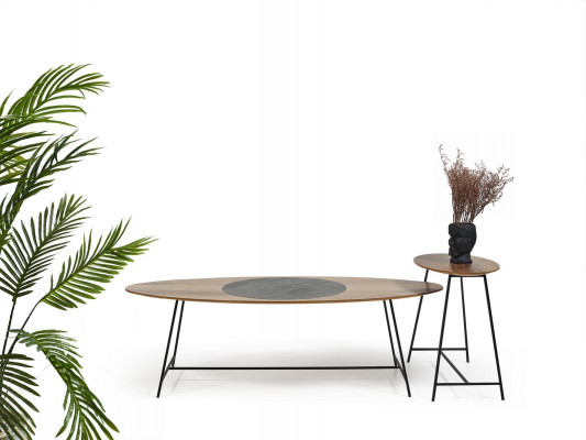 Moderne tafel salontafel bijzettafel ontwerp woonkamer hout ovaal 2-delig.