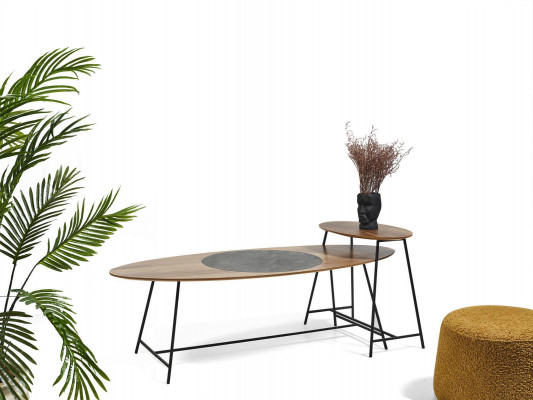 Moderne tafel salontafel bijzettafel ontwerp woonkamer hout ovaal 2-delig.