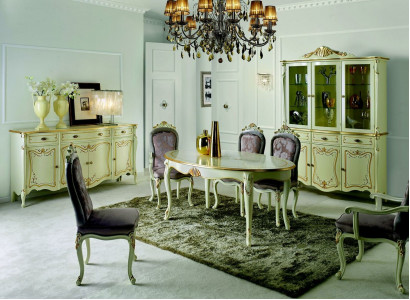 Eettafel 5x Stoelen Vitrine Ladekast Complete Eetkamer Set 8-delig Meubels Nieuw