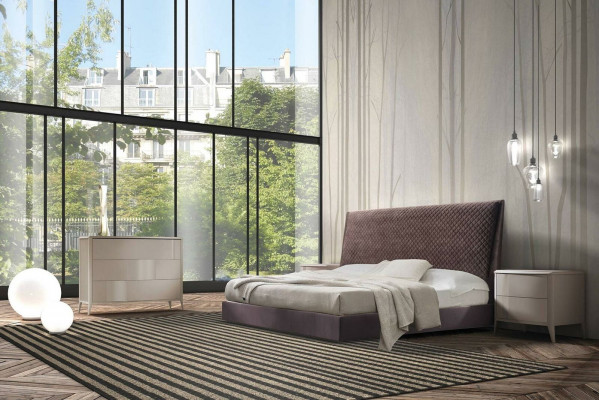 Ontwerper bed 2x nachtkastjes dressoir 4-delige set Slaapkamer Italiaanse meubels
