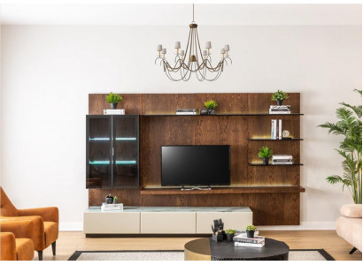 Luxe muurkasten kasten planken woonkamer vitrine houten design