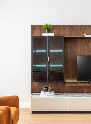 Luxe muurkasten kasten planken woonkamer vitrine houten design