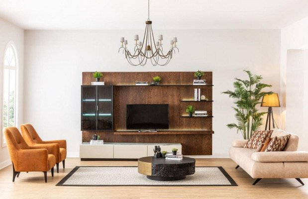 Luxe muurkasten kasten planken woonkamer vitrine houten design