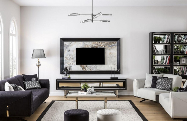 Luxe woonwand + dressoir laag dressoir woonkamer zwart hoogglans
