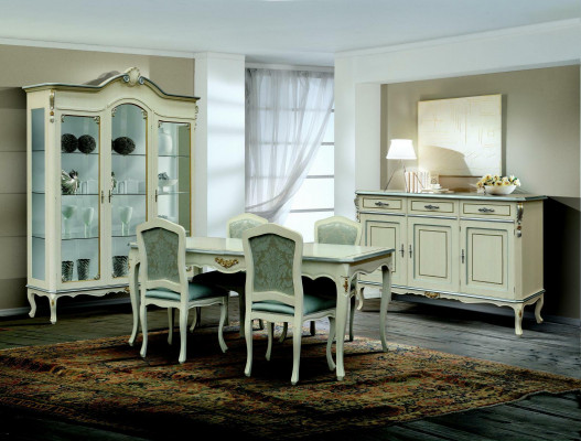 Luxe eetkamer set garnituur 5-delig wit hout meubels 4x stoel tafel stijl barok nieuw.