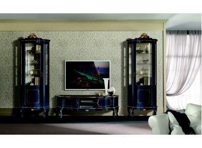 Luxe set van 3-delige garnituur RTV met 2x blauwe vitrine Italiaans luxe meubilair in barokstijl.