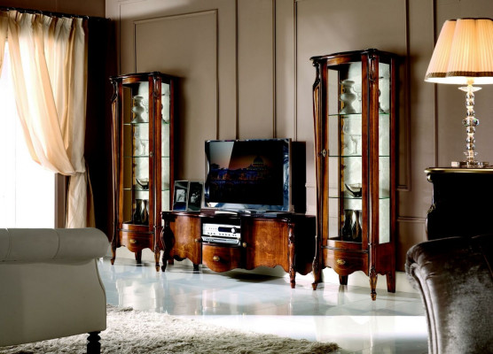 Luxe woonwand 3-delige rtv met 2x vitrineontwerp Italiaanse meubels Barok stijl Nieuw