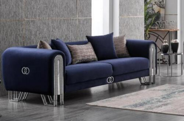 Fluwelen bank zilveren luxe bankstel 3+3-zitsbanken bankstel 2-delig.