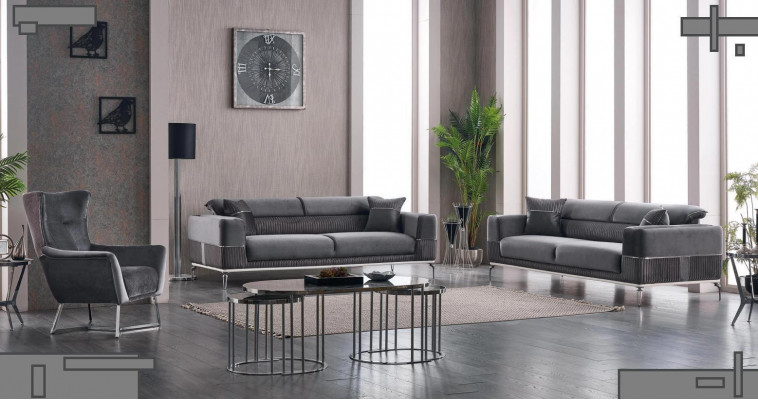 Luxe bankstel 3-zits woonkamerset grijs bankstel textiel meubels nieuw