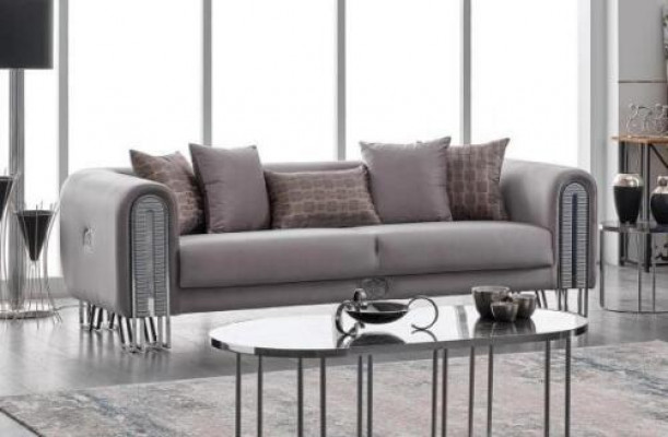 Fluwelen bank zilveren luxe bankstel 3+3-zitsbanken bankstel 2-delig.