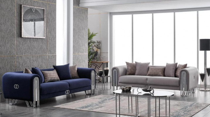 Fluwelen bank zilveren luxe bankstel 3+3-zitsbanken bankstel 2-delig.