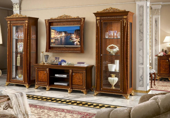 tv-standaard kast Luxe woonwanden Woonkamer lijn Nieuwe set Vitrine Houten meubels