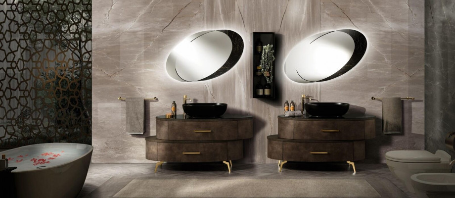 Ontwerp Badkamermeubels Bad 6-delige Set Kast Garnituur Wastafel Verlichting