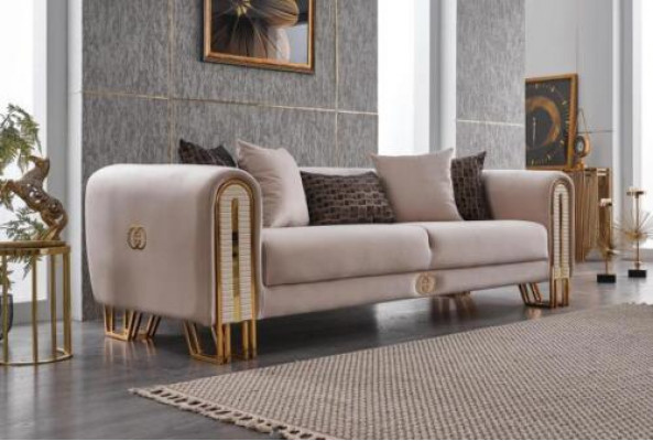 Luxe bankstel Gouden metalen driezitter banken Beklede driezits stof