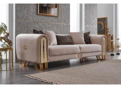 Luxe bankstel Gouden metalen driezitter banken Beklede driezits stof