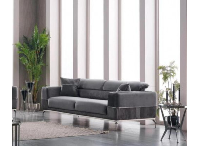 Grijze bank 3-zits driezitsbank luxe bank grijze meubels gestoffeerd textiel fluweel
