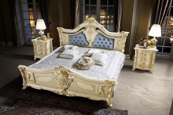 Bed Bedroom Set Furniture Art deco Luxury Beds 2x Nightstand 3-piece.