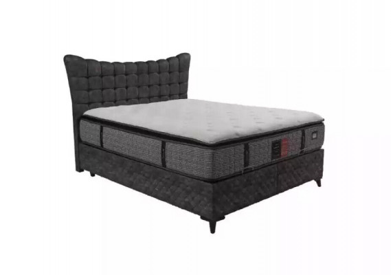 Bed Boxspring Beds Luxury Double Bed incl. Mattress with Caro Pattern Gray