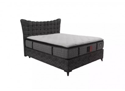 Bed Boxspring Beds Luxury Double Bed incl. Mattress with Caro Pattern Gray