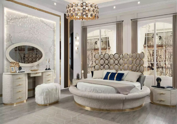 Rond bed Rond design Bedden Leren Dubbel Luxe Hotel Frame Slaapkamer
