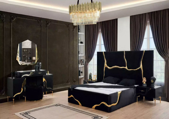 Luxe slaapkamer meubels bed met gouden slangenpatroon bedden 200x200
