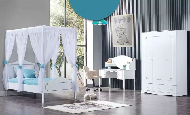 Kinderkamer Slaapkamer Complete kamer Jeugdkamer Hemelbed Wit
