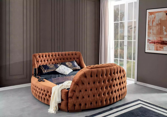 Chesterfield Bed Upholstered Design Luxury Beds Hotel Brown with TV Screen