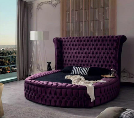 Rond Chesterfield bed Paars Bedden Meubels Fluweel Stof Hotel Inrichting Tweepersoons