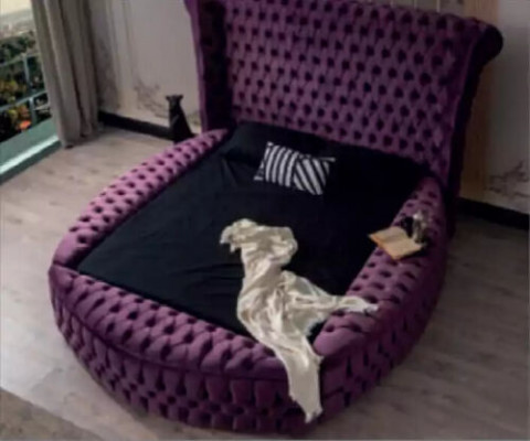 Rond Chesterfield bed Paars Bedden Meubels Fluweel Stof Hotel Inrichting Tweepersoons