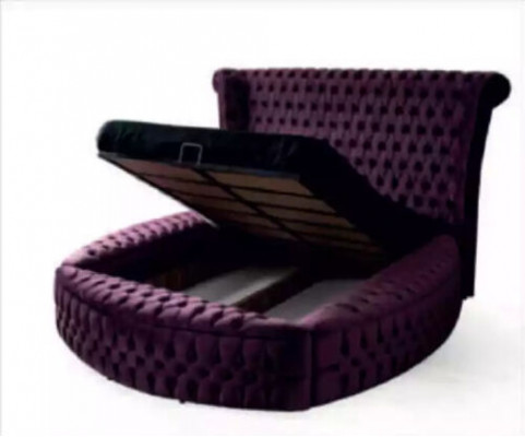 Rond Chesterfield bed Paars Bedden Meubels Fluweel Stof Hotel Inrichting Tweepersoons