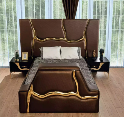 Slaapkamer bed 2x nachtkastjes luxe beddenset compleet design meubels 3-delig.