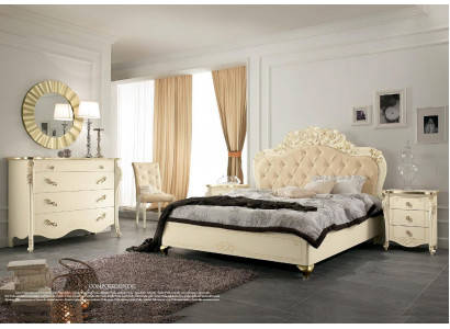 Slaapkamer set Beige Slaapkamer Bed Nachtkastje Commode Spiegel Stoel 6-delig.