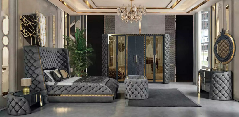 Luxe slaapkamer bed gestoffeerd ontwerp Luxe tweepersoons hotelbedden Chesterfield.