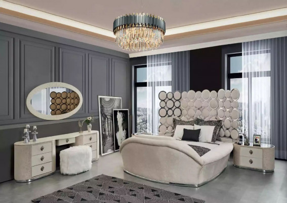 Slaapkamer Bed 2x Nachtkastjes Luxe Beddenset Compleet Design Meubels