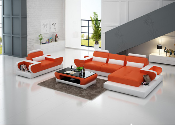 Ontwerp XXL Grote Bank Hoekbank Leren Bank Bank Bekleding Hoek Woonlandschap G8003E