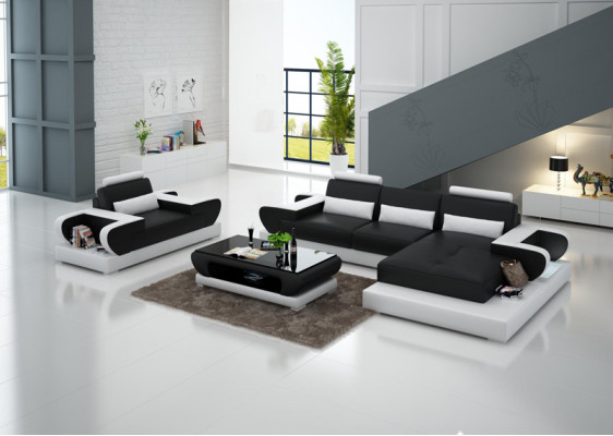 Ontwerp XXL Grote Bank Hoekbank Leren Bank Bank Bekleding Hoek Woonlandschap G8003E