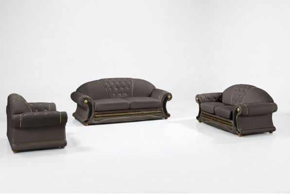 Klassieke designer 3-zits Chesterfield lederen bankstel gestoffeerde zitting zonder 2+1 nieuw