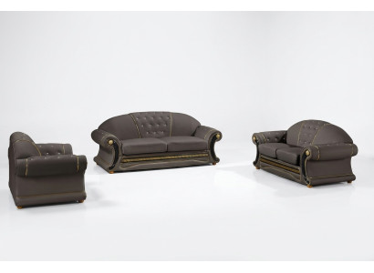 Klassieke designer 3-zits Chesterfield lederen bankstel gestoffeerde zitting zonder 2+1 nieuw