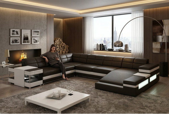 Lederen bankbank woonlandschap hoekbank hoeksalon design modern bankstel 1201B