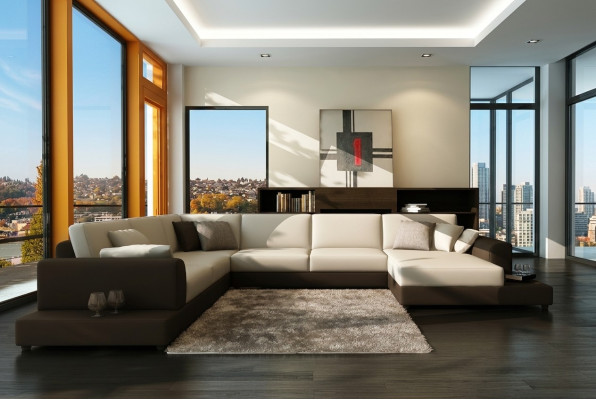 Leren bank Bank Woonlandschap Hoekbank Hoekmeubel Design Decor Modern