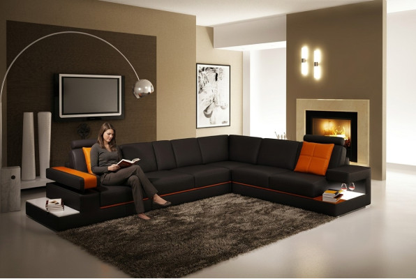 Leren bank Bank Woongebied Hoekbank Hoek Modern Set Ontwerp Decor